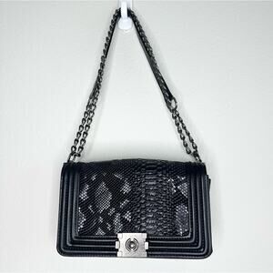 Snake Print Black Shoulder Bag